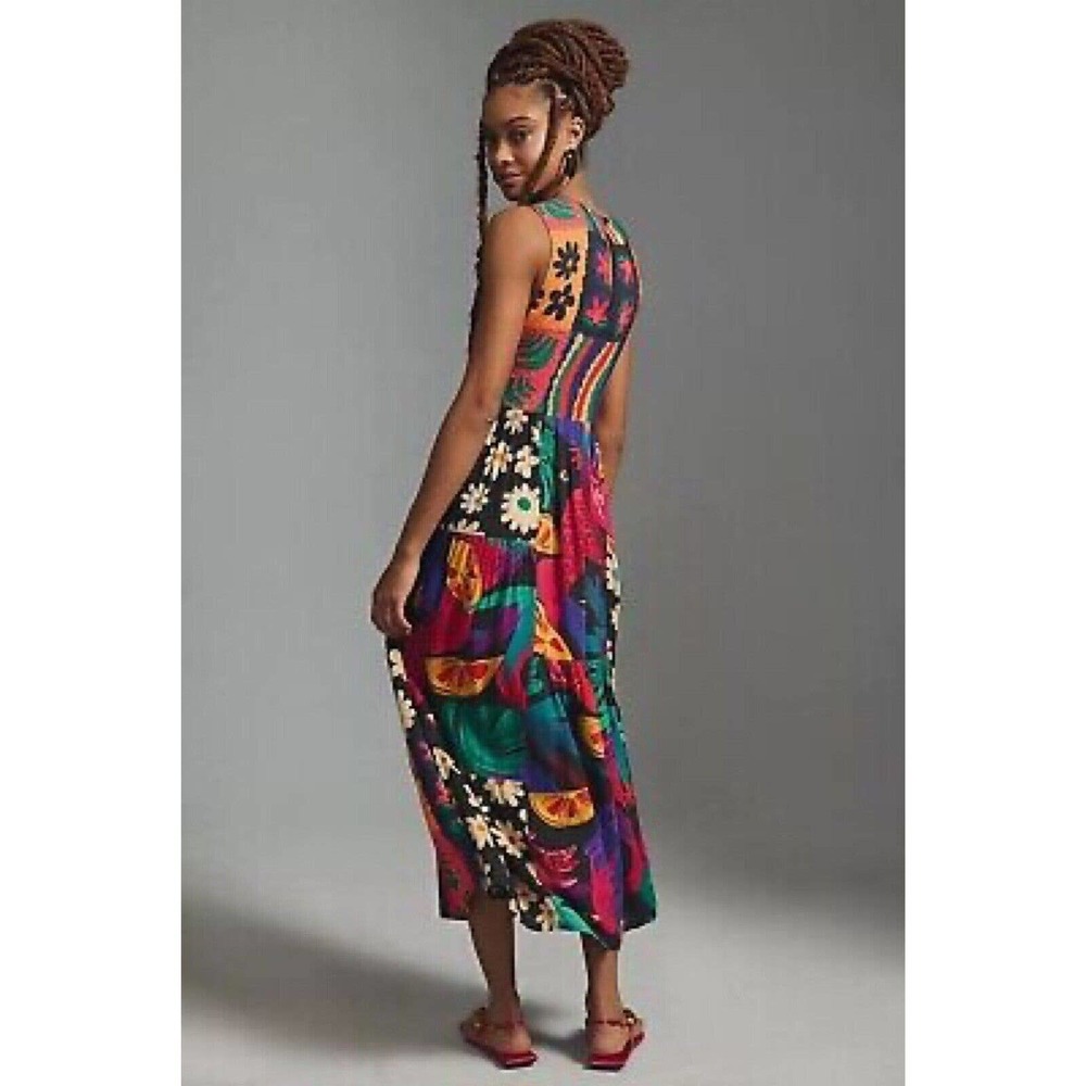 Anthropologie Farm Rio Sleeveless Patchwork Print Daises Midi Dress Size 1X - Picture 5 of 7